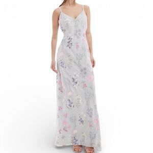 MAYA DELUXE Formal Fairy Floral Embroidered Sequin Slip Maxi Gown Dress Y2K Sz 6